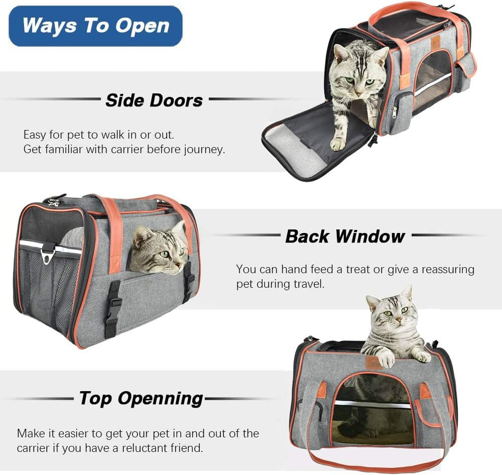 Pet Carrier for Cats and Small Dogs Airline Approved Soft Sided Carrier，Ventilated Pet Travel Carrier，Car Seat Safe Carrier